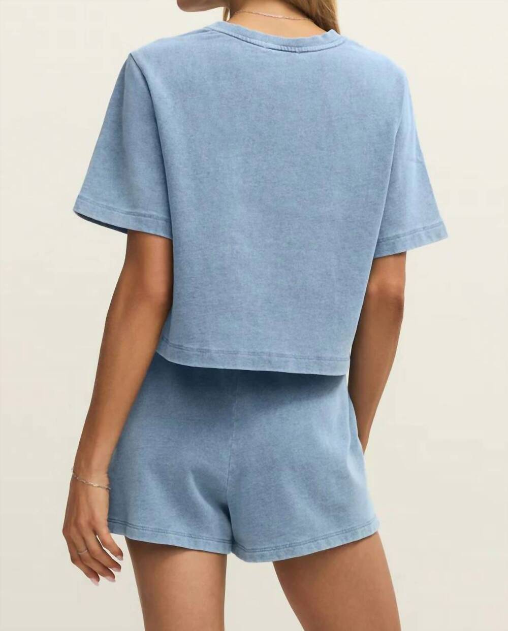 NEW Z SUPPLY curran knit denim cropped sweatshirt in ocean air indigo - Picture 4 of 7